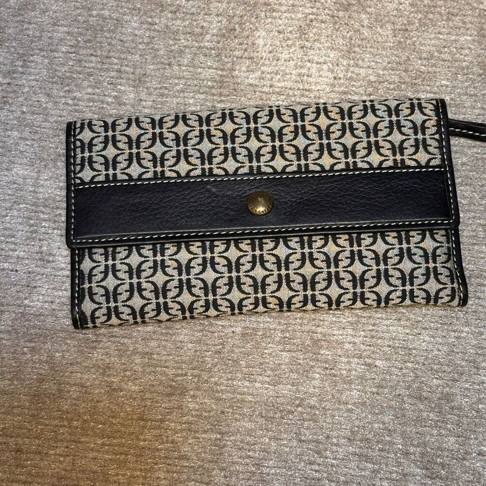 Fossil‎ Wallet Women Signature Logo Canvas and Leather Trifold Black